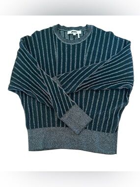 DKNY Women’s Black/Silver Metallic Striped Crewneck Sweater NWOT Size L